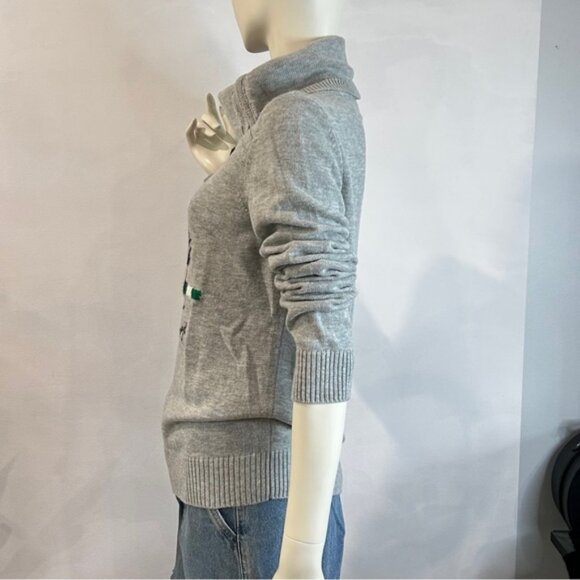 Talbots Season's Tweetings bird Zipper Cowl Christmas Lambswool Sweater - Picture 7 of 12